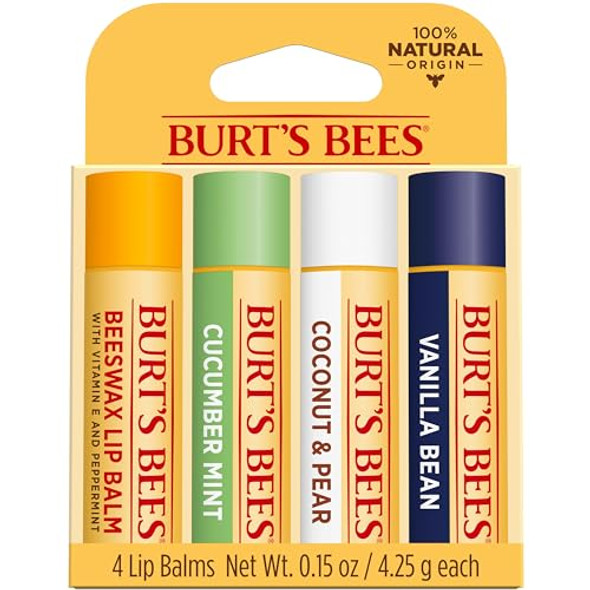 Burt'S Bees Lip Balm Easter Basket Stuffers - Pink Grapefruit Mango Coconut & Pear Pomegranate And Beeswax Cucumber Mint Coconut And Pear Vanilla Bean Packs 4 Tubes Each 0.15 Oz