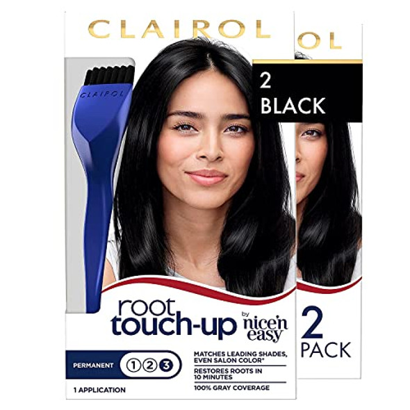 Clairol Nice'N Easy Permanent Hair Dye 2 Black Hair Color Root Touch-Up Kit With Brush 2 Packs
