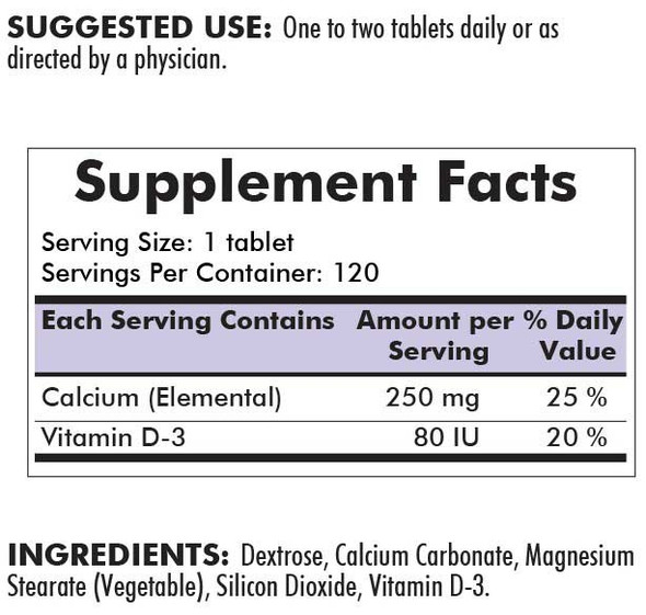 Kirkman Calcium 250 mg with Vitamin D-3 Chewable Tablets