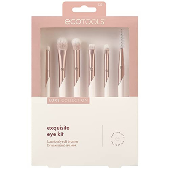 Ecotools Luxe Exquisite Eye Makeup Brush Kit For Eyeshadow Eyeliner & Brow Makeup Professional Eye Brush Set Eco-Friendly Makeup Tools Synthetic Bristles Cruelty & Vegan 6 Piece Set