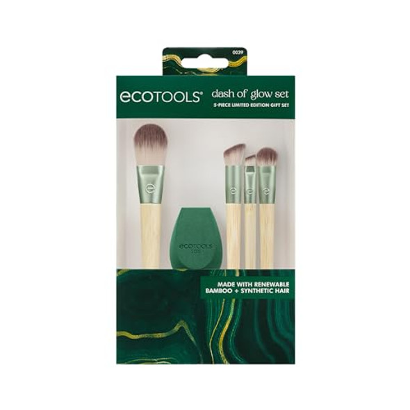 Ecotools Limited Edition Dash Of Glow Kit Makeup Brush & Makeup Sponge Kit For Foundation & Eyesahdow Eco-Friendly Makeup Tools Cruelty- 5 Piece Set