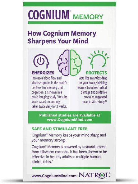 Natrol Cognium Tablets, Brain Health, Keeps Memory Strong, #1 Clinically Studied, Shown to Improve Memory and Recall, Safe and Stimulant Free, 100mg, 60 Count