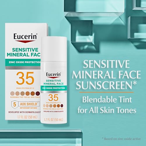 Eucerin Sun Tinted Sensitive Mineral Face Sunscreen Lotion Spf 35 Non-Comedogenic Mineral Sunscreen With Gentle Zinc Oxide Protection For Sensitive Skin 1.7 Fl Oz Bottle