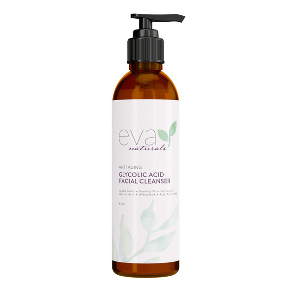 Eva Naturals Anti-Aging Glycolic Acid Cleanser (6 oz) - Acne Treatment and Exfoliating Face Wash to Reduce Wrinkles and Improve Skin's Moisture and Glow - With Alpha Hydroxyl Acid, Aloe and Vitamin E