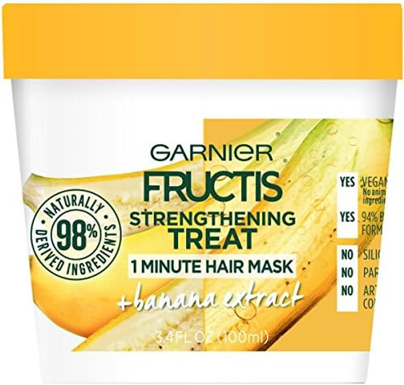 Garnier Fructis Strengthening Treat 1 Minute Hair Mask With Banana Extract 3.4 Fl Oz (Pack Of 1)