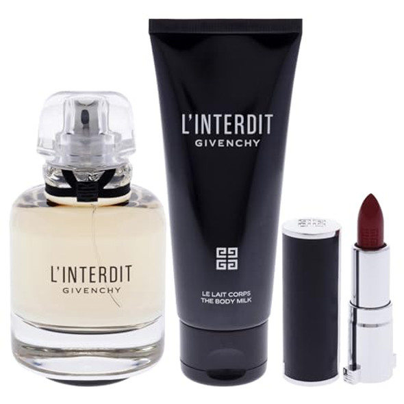 Givenchy Linterdit For Women - 3 Pc Set 2.7Oz Edp Spray 2.5Oz Body Milk 0.05Oz Lipstick
