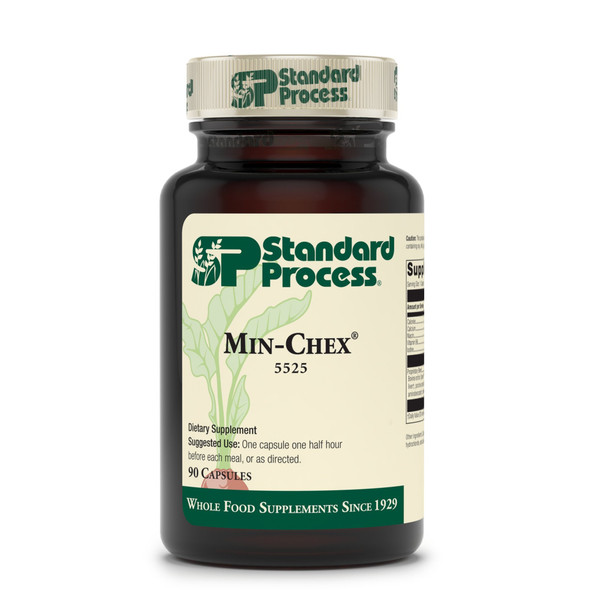 Standard Process Min-Chex - Whole Food Nervous System Supplement, Emotional Support and Stress Relief with Soy Protein, Ascorbic Acid, Wheat Germ, Vitamin B6, Niacin, Iodine - 90 Capsules