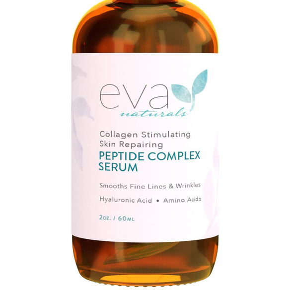 Peptide Complex Serum by Eva Naturals (2 oz) - Best Anti-Aging Face Serum Reduces Wrinkles and Boosts Collagen - Heals and Repairs Skin while Improving Tone and Texture - Hyaluronic Acid