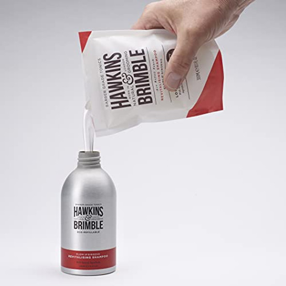 Hawkins & Brimble Revitalising Shampoo Refill Pouch 10.1 Fl Oz (300Ml) - Shampoo For Men And Naturally Fragranced - Sustainable Eco Friendly Refill Pouches