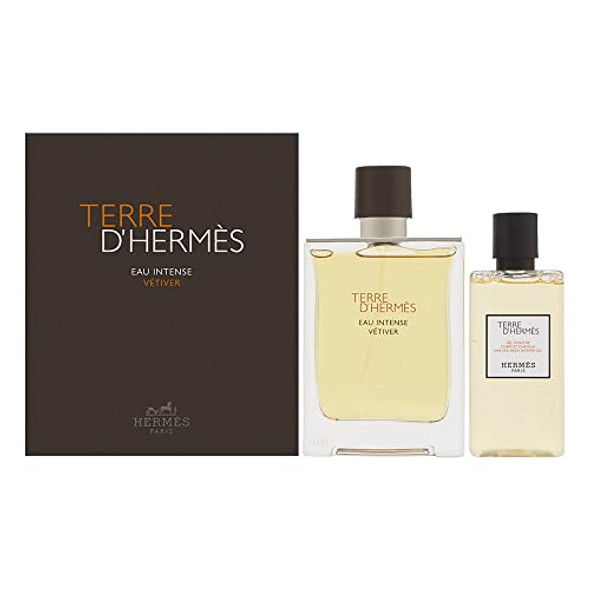 Terre D'Hermes Eau Intense Vetiver By Hermes For Men 2 Piece Set Includes : 3.3 Oz Eau De Parfum Spray + 2.7 Oz Hair And Body Gel