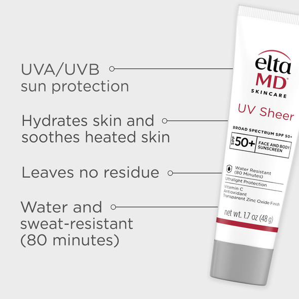 EltaMD UV Sheer Face and Body Sunscreen with Zinc Oxide SPF 50+ 1.7 oz