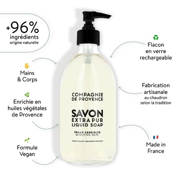 Compagnie De Provence Savon De Marseille Extra Pure Liquid Soap - Sensitive Skin - 16.7 Fl Oz Glass Pump Bottle