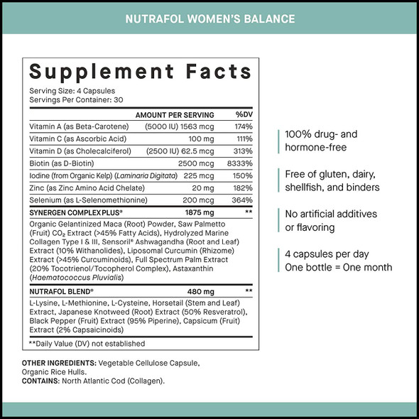 Nutrafol Women’s Balance Hair Growth For Thicker, Stronger Hair Peri- and Postmenopause (4 Capsules Per Day - 1 Month Supply)