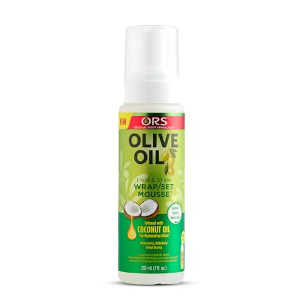 Ors Olive Oil Hold & Shine Wrap Set Mousse Infused With Coconut Oil - Fortifying Creme Hairdress Infused With Castor Oil - Nourishing Exotic Scalp Oil With Babassu Oil - Bundle