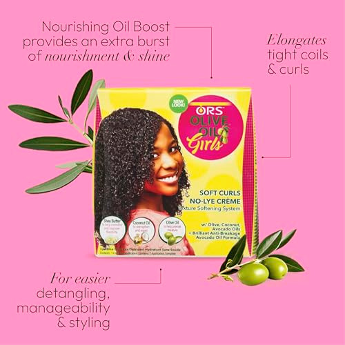 Ors Olive Oil Girls Soft Curls No-Lye Creme Texture Softening System Kit With Olive Coconut & Avocado Oils (Pack Of 1)