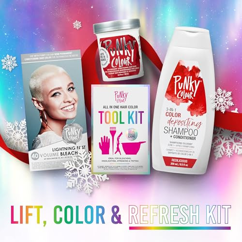 Punky Lift Color & Refresh Kit Bundle - Vermillion Red Hair Color Kit Hair Coloring Tools Hair Bleach Kit Color-Depositing Conditioner 1-Pack