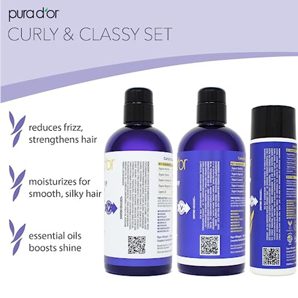 Pura D'Or Curly & Classy Leave-In Cream (8Oz) Hydrating And Defining Formula For Natural Or Treated Curls Enriched With Organic Aloe Vera Coconut Oil Bergamot Oil & Apple Fruit Extract