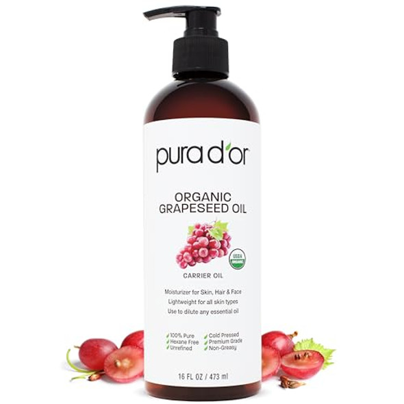 Pura D'Or 16 Oz Organic Grapeseed & Avocado Oils - 100% Pure Cold Pressed Carrier Oils Bundle