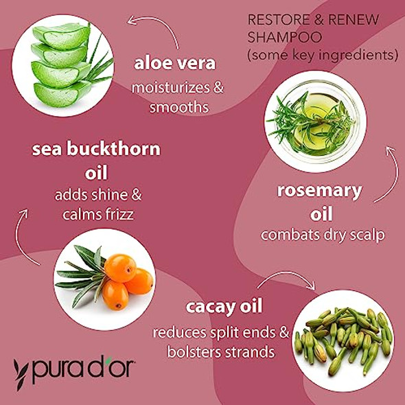 Pura D'Or Restore & Re Shampoo And Conditioner Set For Strong Healthy And Nourished Hair With Organic Aloe Vera Rosemary Sea Buckthorn Cacay Coconut Seaberry & Cedarwood