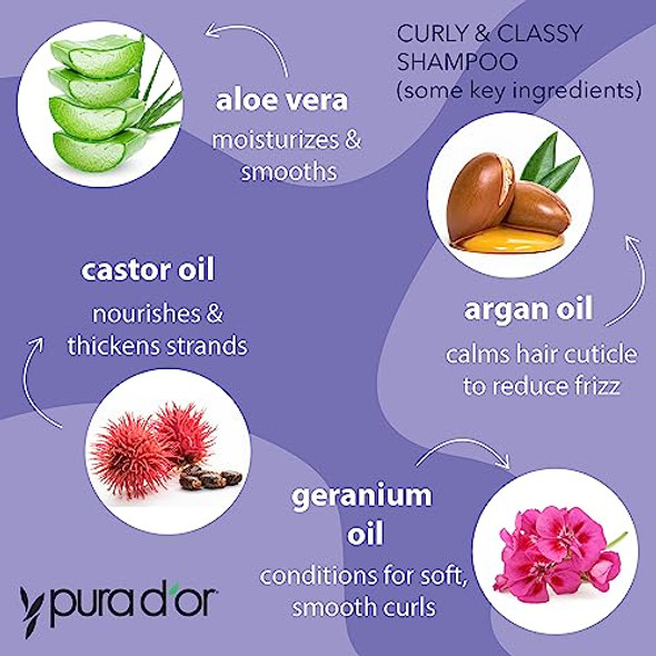 Pura D'Or Curly & Classy Shampoo & Conditioner Set For Defined Curls - Nourishing Formula With Argan Castor Geranium Coconut & Kukui Seed Oils