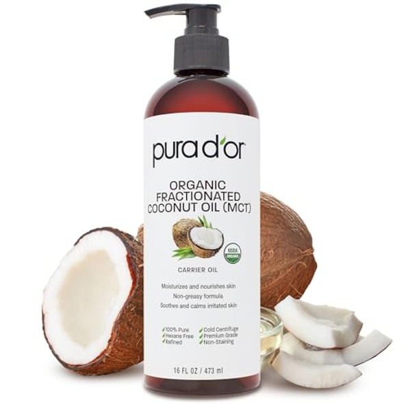 Pura D'Or 16 Oz Organic Fractionated Coconut Oil Avocado Oil - 100% Pure & Natural Usda Cold Pressed Carrier Oils