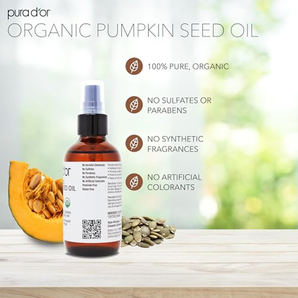 Pura D'Or 4 Oz Organic Pumpkin Seed Oil - 100% Pure Usda Premium Grade Body Oil & Hair Growth Serum - After Shower Body Oil For Women & Men - Cold Pressed Unrefined Hexane- Skin Oil Pura D'Or 4 Oz Organic Pumpkin Seed Oil - 100% Pure Usda Premium Grade Body Oil & Hair Growth Serum - After Shower Body Oil For Women & Men - Cold Pressed Unrefined Hexane- Skin Oil
