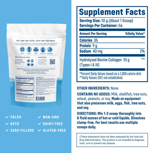 NativePath Collagen Peptides Protein - Hydrolyzed Type 1 & 3 Collagen Powder for Skin Hair Nails - 19.8 oz (56 Servings)