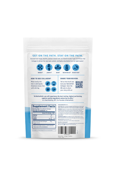 NativePath Collagen Peptides Protein - Hydrolyzed Type 1 & 3 Collagen Powder for Skin Hair Nails - 15.9 oz (45 Servings)