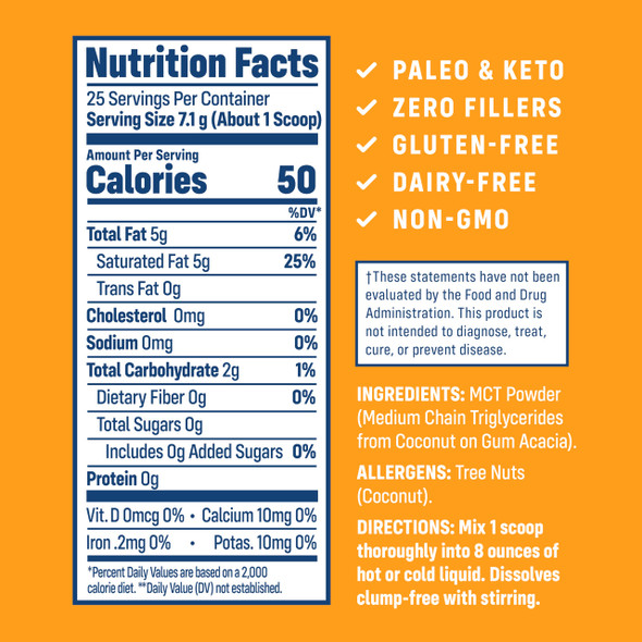 NativePath MCT Oil Powder Supplement - Unflavored MCT Powder with Keto-Friendly C8 MCTs Free of Dairy Gluten and GMOs 25 Servings