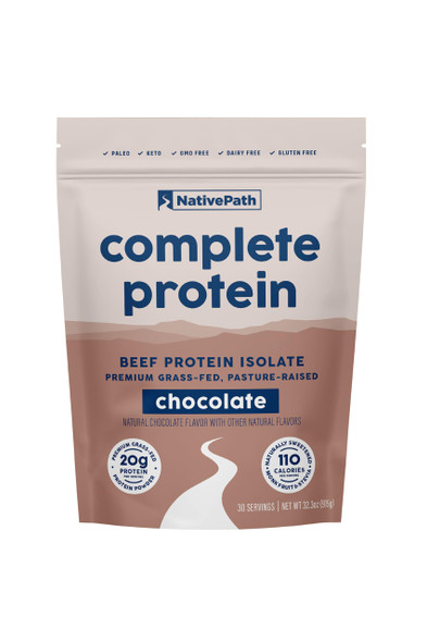 NativePath Complete Beef Protein Powder Isolate – Grass-Fed Pasture-Raised Dairy & Lactose Free Gluten Free Zero Sugar MCTs & Amino Acids – 20g Protein Chocolate Flavor 30 Servings