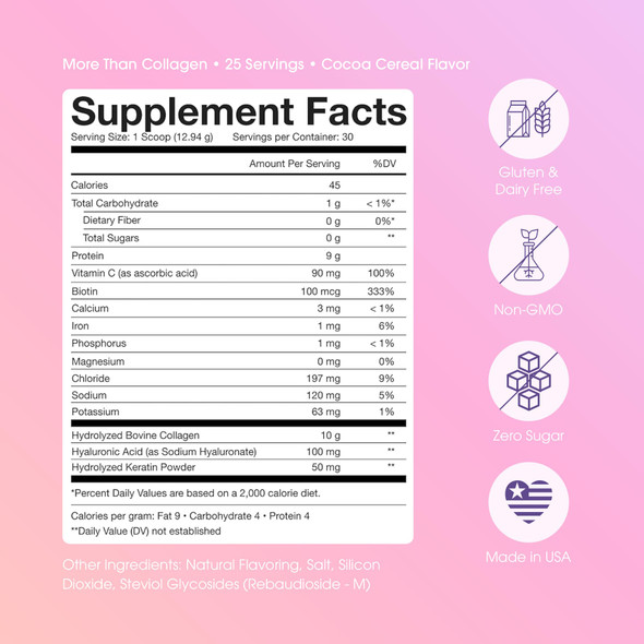 Obvi More Than Collagen Powder | Supports Healthy Hair Skin Nails Joints Gut | Grass-Fed Multi Collagen Supplement with Hyaluronic Acid Biotin Keratin | Cocoa Cereal 30, Servings