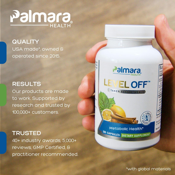 Palmara Health Level Off - Spike Control Supplement 120 Capsules 60 Servings Vegan Non-GMO Gluten Free
