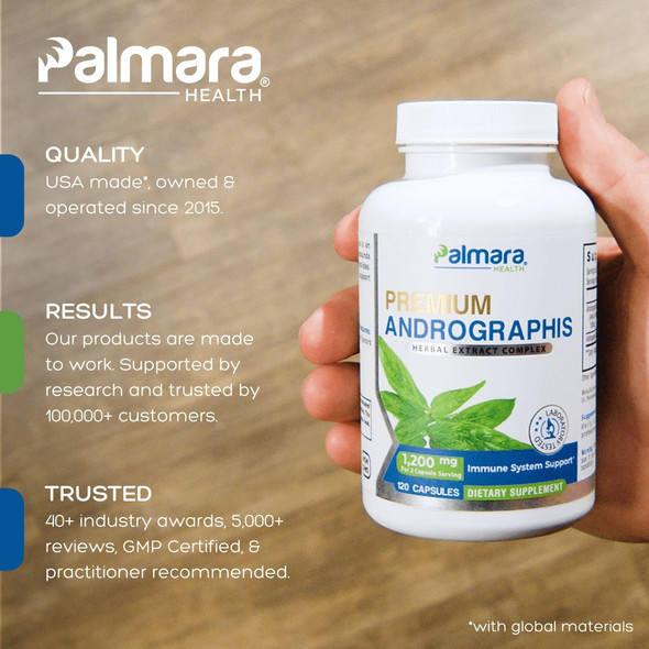 Palmara Health Premium Andrographis Paniculata Extract 1200mg (100mg Andrographolides) 120 Capsules Non-GMO Vegan Gluten Free