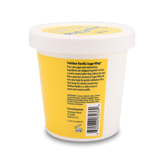 Primal Elements Sugar Scrub Exfoliating Sugar Whip Face and Body Cleanser Moisturizer Tahitian Vanilla 10 oz Package