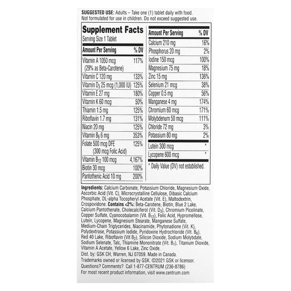 Centrum Silver Men 50 + Multivitamin/Multimineral 100 Tablets