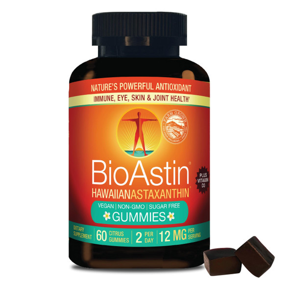 Nutrex Hawaii BioAstin Hawaiian Astaxanthin - 12mg, 60 Gummies - Farm-Direct Premium Antioxidant Supplement to Support Eye Skin Joint & Immune System Health - Non-GMO & Gluten-Free