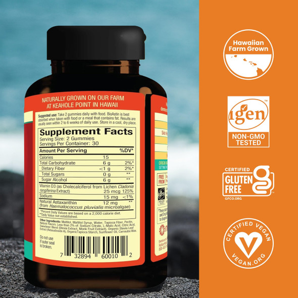 Nutrex Hawaii BioAstin Hawaiian Astaxanthin - 12mg, 60 Gummies - Farm-Direct Premium Antioxidant Supplement to Support Eye Skin Joint & Immune System Health - Non-GMO & Gluten-Free