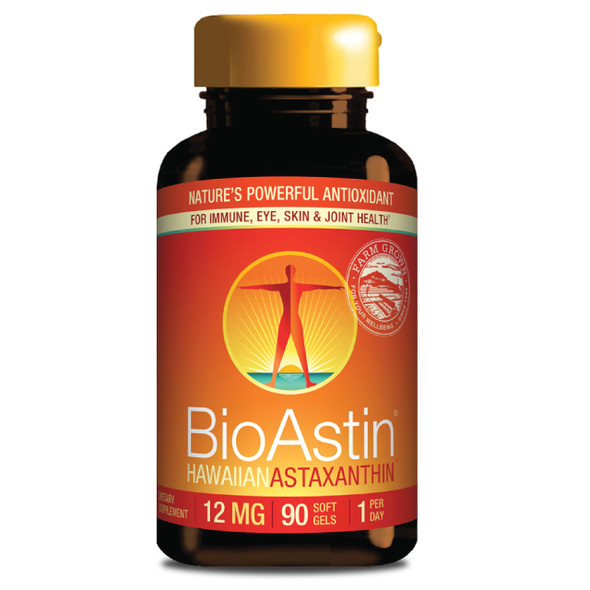 NUTREX HAWAII BioAstin Hawaiian Astaxanthin - 12mg, 90 Softgels - Farm-Direct Premium Antioxidant Supplement to Support Eye Skin Joint & Immune System Health - Non-GMO & Gluten-Free