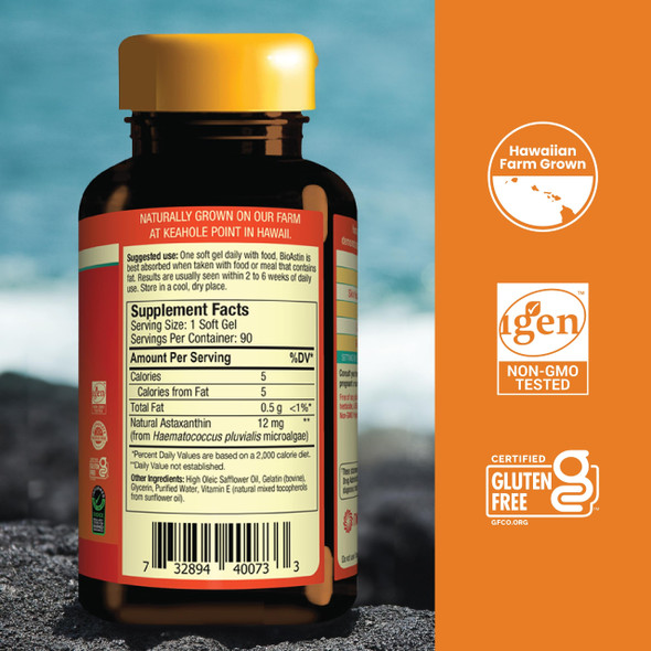 NUTREX HAWAII BioAstin Hawaiian Astaxanthin - 12mg, 90 Softgels - Farm-Direct Premium Antioxidant Supplement to Support Eye Skin Joint & Immune System Health - Non-GMO & Gluten-Free