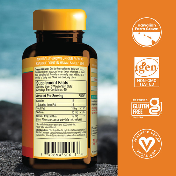 Nutrex Hawaii Vegan BioAstin Hawaiian Astaxanthin - 4mg 120 Softgels - Farm-Direct Premium Antioxidant Supplement to Support Eye Skin Joint & Immune System Health - Vegan Non-GMO & Gluten-Free