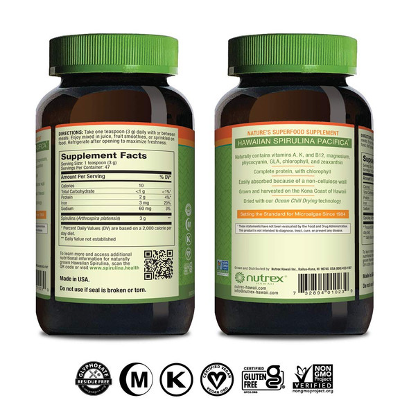 Nutrex Hawaii Pure Hawaiian Spirulina Powder Vegan Supports Immune System Heart Cells and Energy 5 Ounce