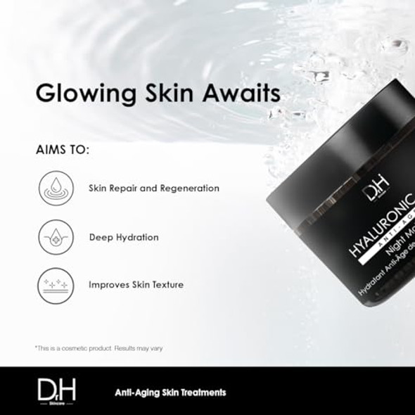 Dr Botanicals Dr H Hyaluronic Acid Anti-Ageing Night Moisturiser 60Ml - Ultimate Overnight Hydration And Anti-Aging Treatment - Boost Elasticity Reduce Wrinkles And Repair Skin With Vitamins And Antioxidants