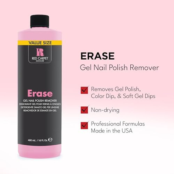 Rc Red Carpet Manicure Erase Gel Nail Polish Remover - Soak-Off Formula For Fast Gentle Removal Non-Damaging Nail Care Easy Gel Removal Ideal For At-Home Use 16 Fl Oz.