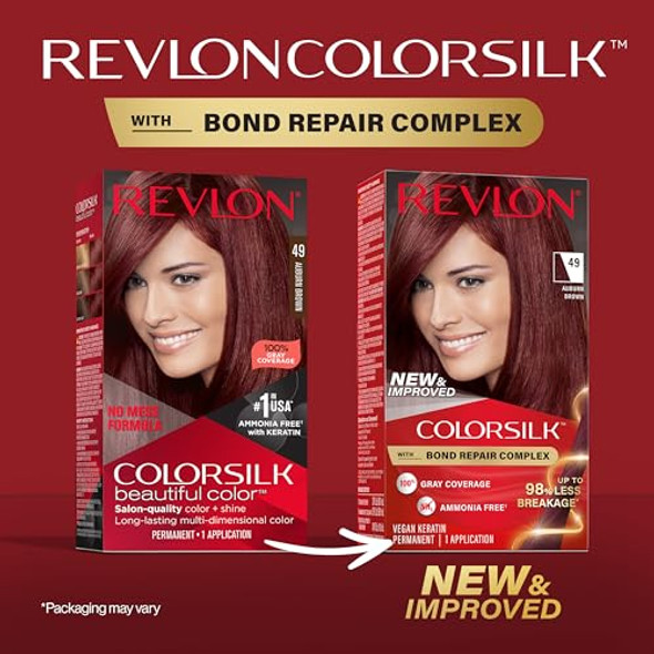 Revlon Colorsilk With Bond Repair Complex Auburn Permanent Hair Color 100% Gray Coverage Ammonia Hair Dye Vegan Keratin 42 Medium Auburn (Pack Of 3)