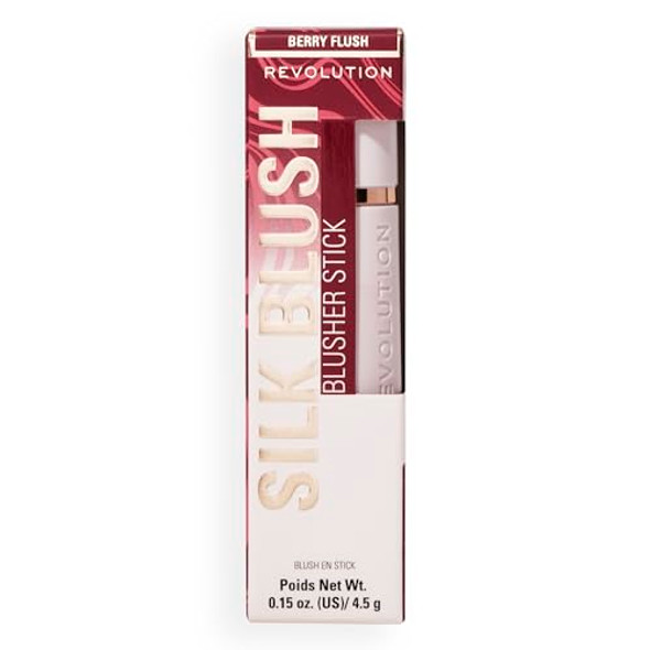 Revolution Beauty London Revolution Skin Silk Marble Blush Stick Buildable Color For Cheek Eye & Lip Cream-To-Powder Formula Vegan & Cruelty- Berry Flush 0.15 Oz