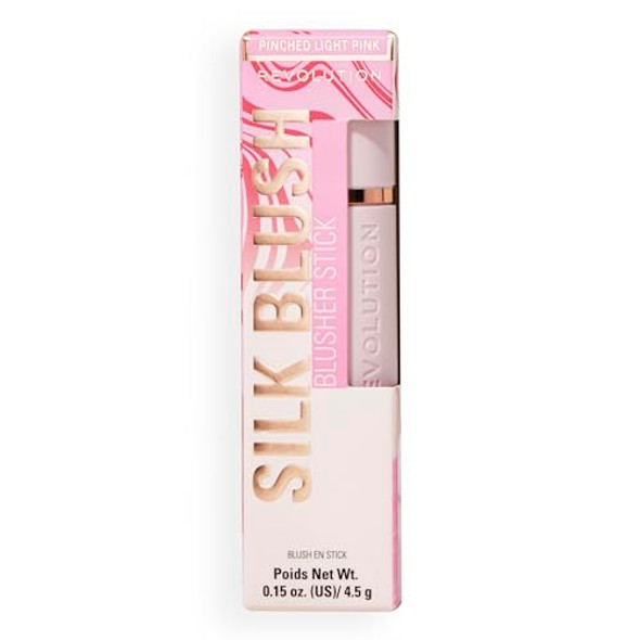 Revolution Beauty London Revolution Skin Silk Marble Blush Stick Buildable Color For Cheek Eye & Lip Cream-To-Powder Formula Vegan & Cruelty- Pinched Light Pink 0.15 Oz