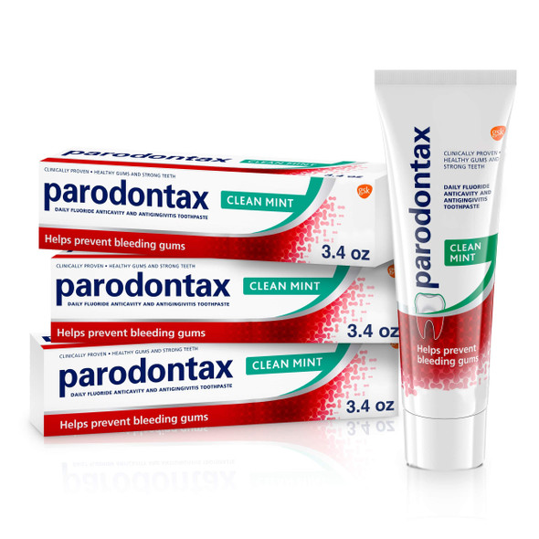 Parodontax Toothpaste for Bleeding Gums, Gingivitis Treatment and Cavity Prevention, Clean Mint - 3 tubes of 3.4 Oz