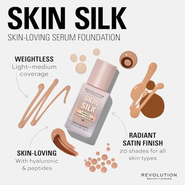 Revolution Beauty London Revolution Beauty Skin Silk Serum Foundation Light To Medium Coverage Lightweight & Radiant Finish Contains Hyaluronic Acid F2 Fair Skin Tones 0.77 Fl. Oz. Revolution Beauty London Revolution Beauty Skin Silk Serum Foundation Light To Medium Coverage Lightweight & Radiant Finish Contains Hyaluronic Acid F2 Fair Skin Tones 0.77 Fl. Oz.