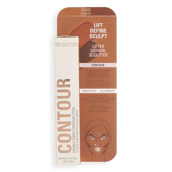 Revolution Beauty London Revolution Fast Base Contour Stick Dual Ended Sculpts & Defines Face Lightweight Blendable Dark 2 X 0.15 Oz