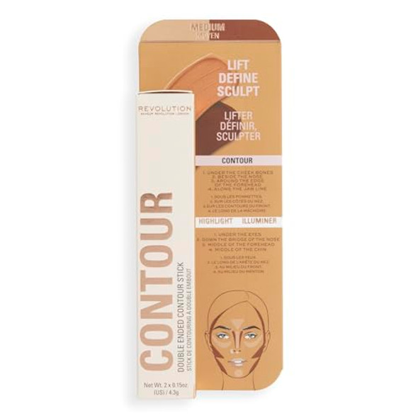 Revolution Beauty London Revolution Fast Base Contour Stick Dual Ended Sculpts & Defines Face Lightweight Blendable Medium 2 X 0.15 Oz